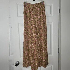 Jessica Simpson Katiya Wide Leg Green Pink Floral Pants with Side Slit Size Med